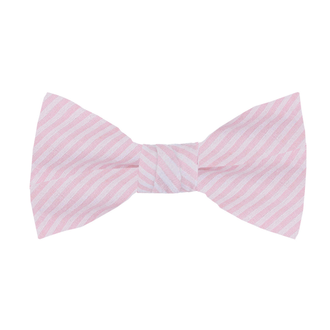 Seersucker Striped Clip-On Bow Tie - Pink