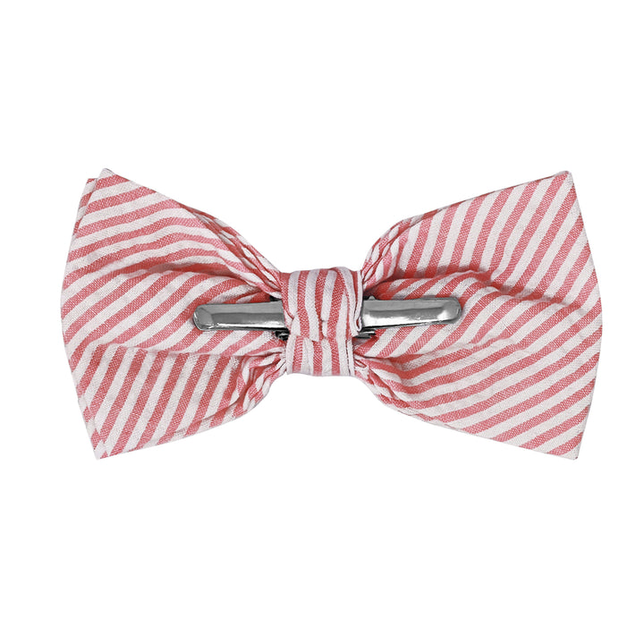 Seersucker Striped Clip-On Bow Tie - Red