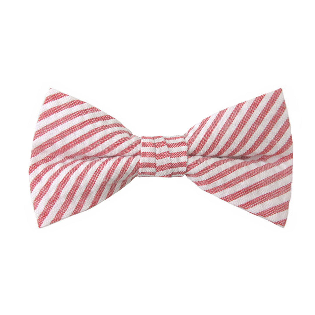 Wedding Seersucker Striped Clip-On Bow Tie - Red