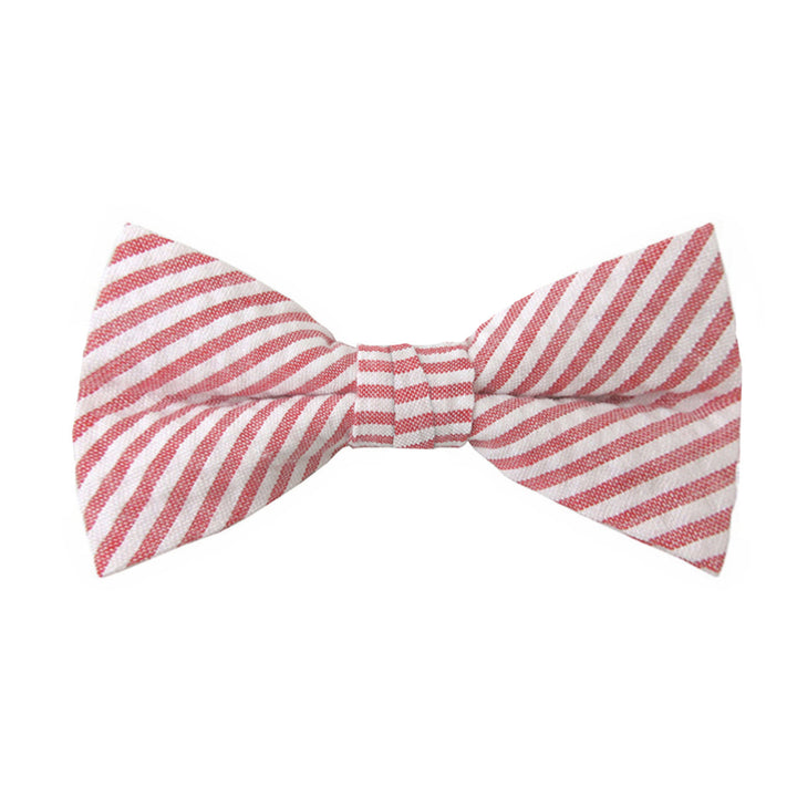 Seersucker Striped Clip-On Bow Tie - Red