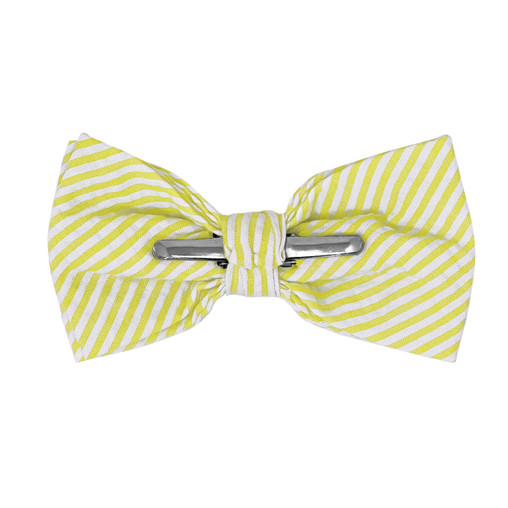 Seersucker Striped Clip-On Bow Tie - Yellow