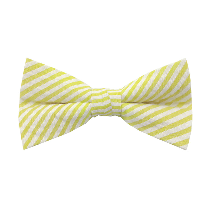 Seersucker Striped Clip-On Bow Tie - Yellow