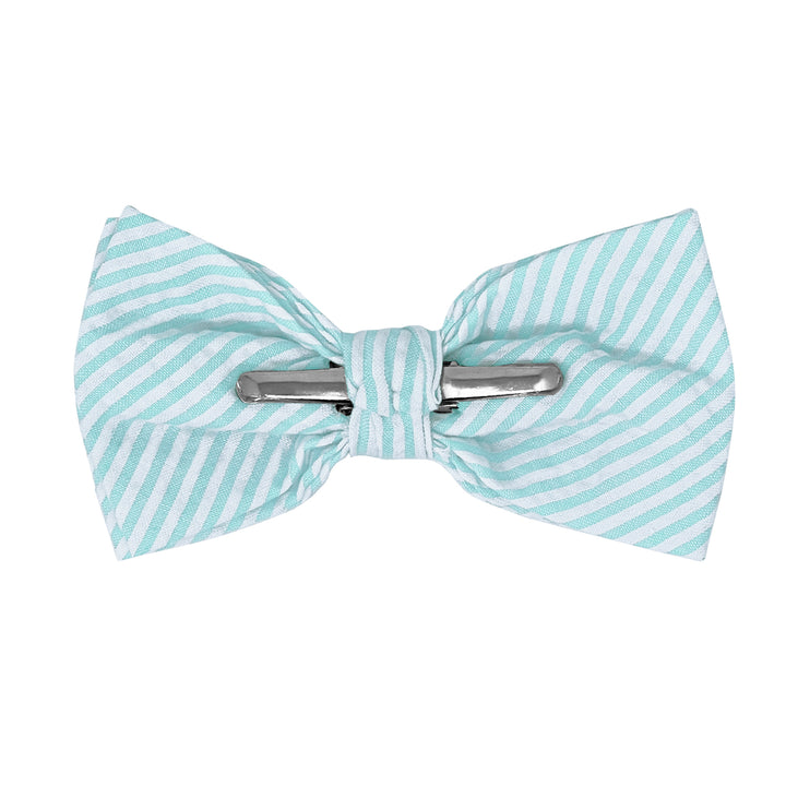 Seersucker Striped Clip-On Bow Tie - Turquoise