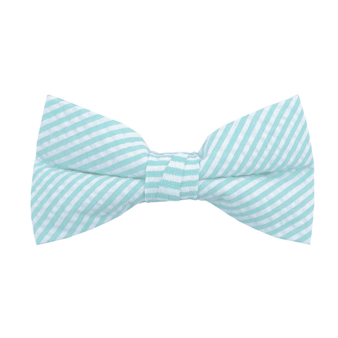Wedding Seersucker Striped Clip-On Bow Tie - Turquoise