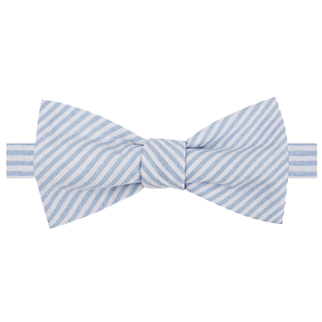 Seersucker Striped Self-Tie Bow Tie - Baby Blue