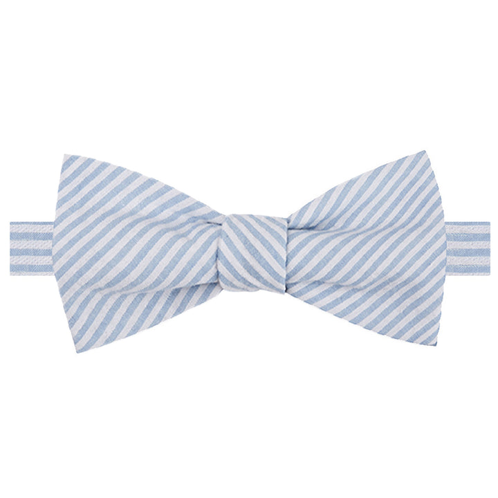 Seersucker Striped Self-Tie Bow Tie - Baby Blue
