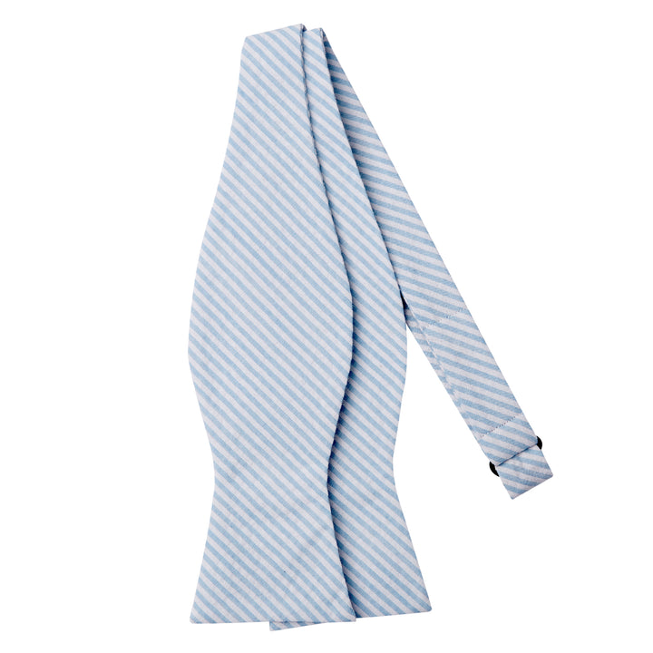 Seersucker Striped Self-Tie Bow Tie - Baby Blue