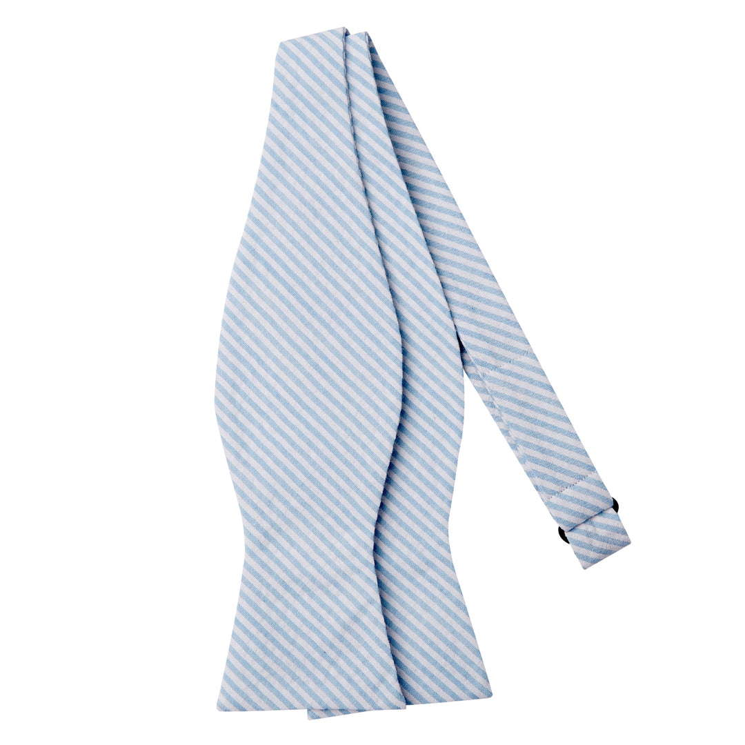Wedding Seersucker Striped Self-Tie Bow Tie - Baby Blue