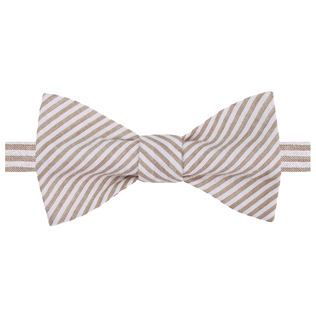 Seersucker Striped Self-Tie Bow Tie - Beige