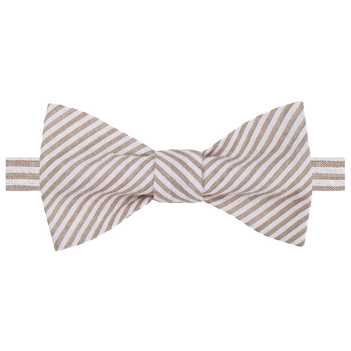 Seersucker Striped Self-Tie Bow Tie - Beige
