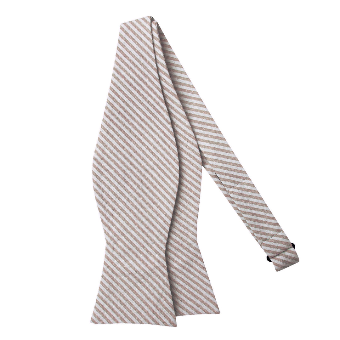 Wedding Seersucker Striped Self-Tie Bow Tie - Beige