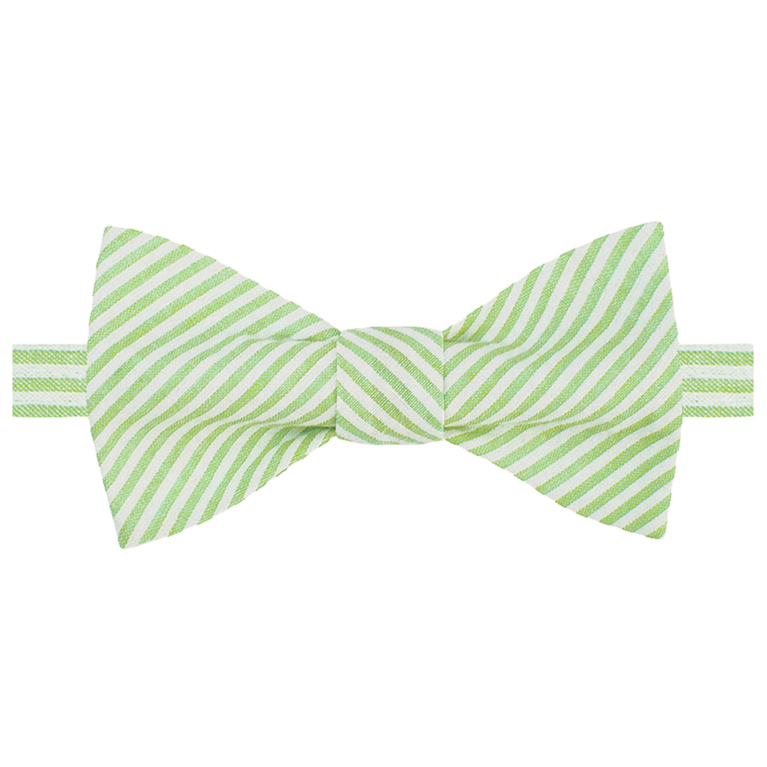 Seersucker Striped Self-Tie Bow Tie - Green