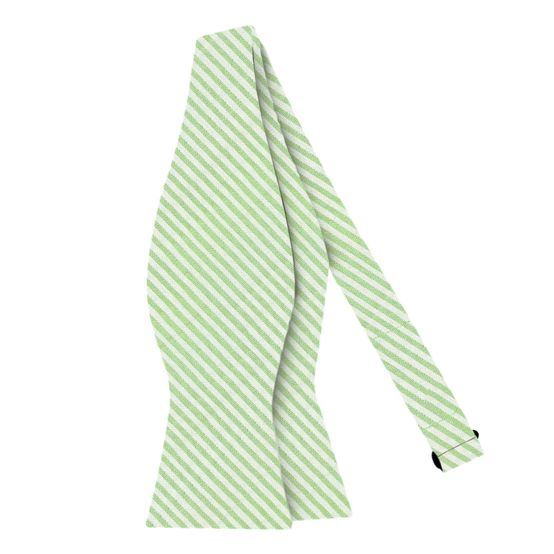 Wedding Seersucker Striped Self-Tie Bow Tie - Green