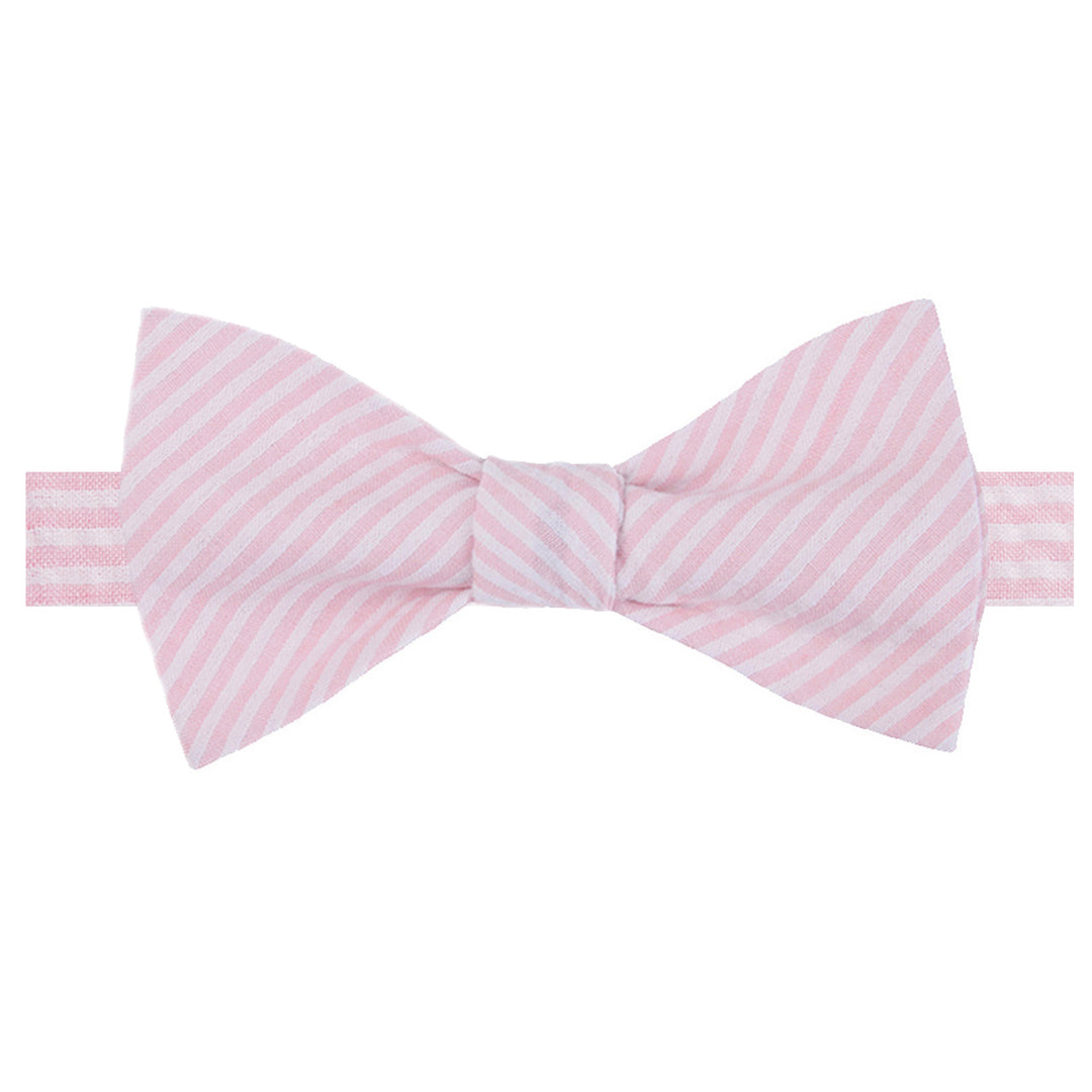 Seersucker Striped Self-Tie Bow Tie - Pink