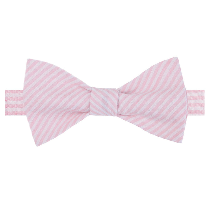 Seersucker Striped Self-Tie Bow Tie - Pink