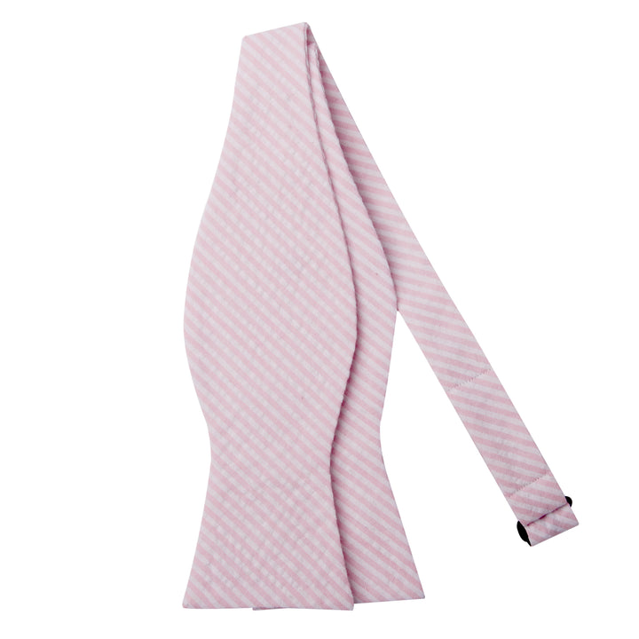 Seersucker Striped Self-Tie Bow Tie - Pink