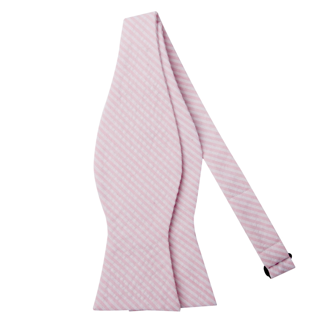 Wedding Seersucker Striped Self-Tie Bow Tie - Pink