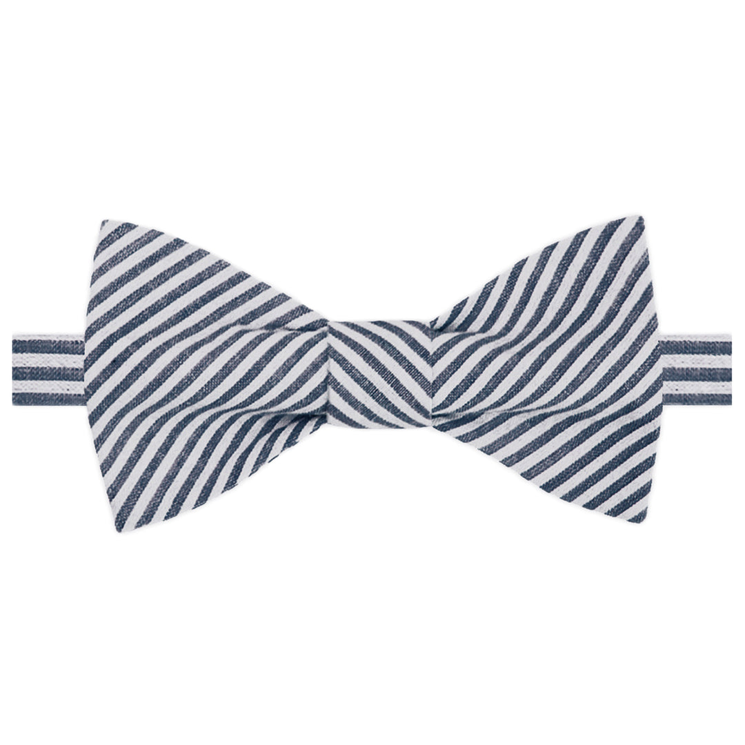 Seersucker Striped Self-Tie Bow Tie - Navy Blue