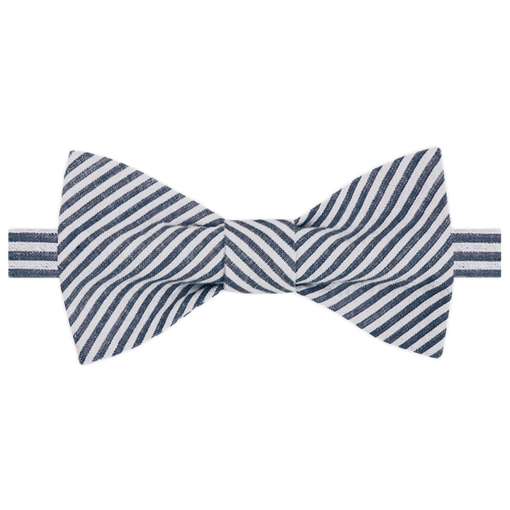 Seersucker Striped Self-Tie Bow Tie - Navy Blue