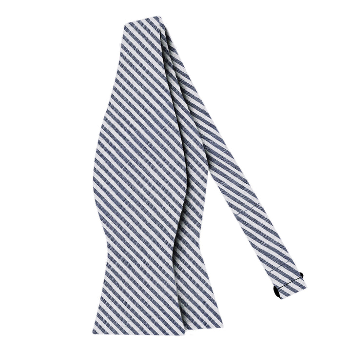 Seersucker Striped Self-Tie Bow Tie - Navy Blue
