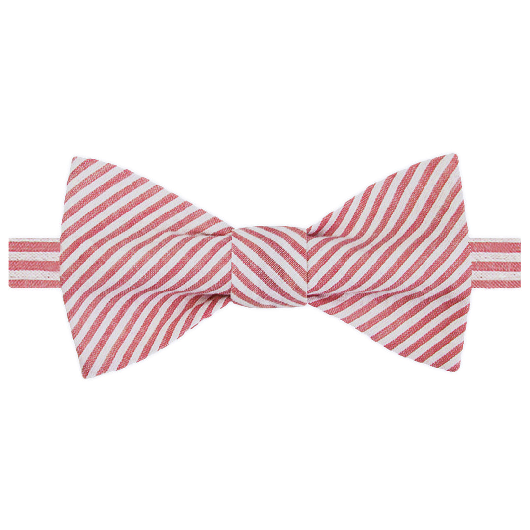 Seersucker Striped Self-Tie Bow Tie - Red