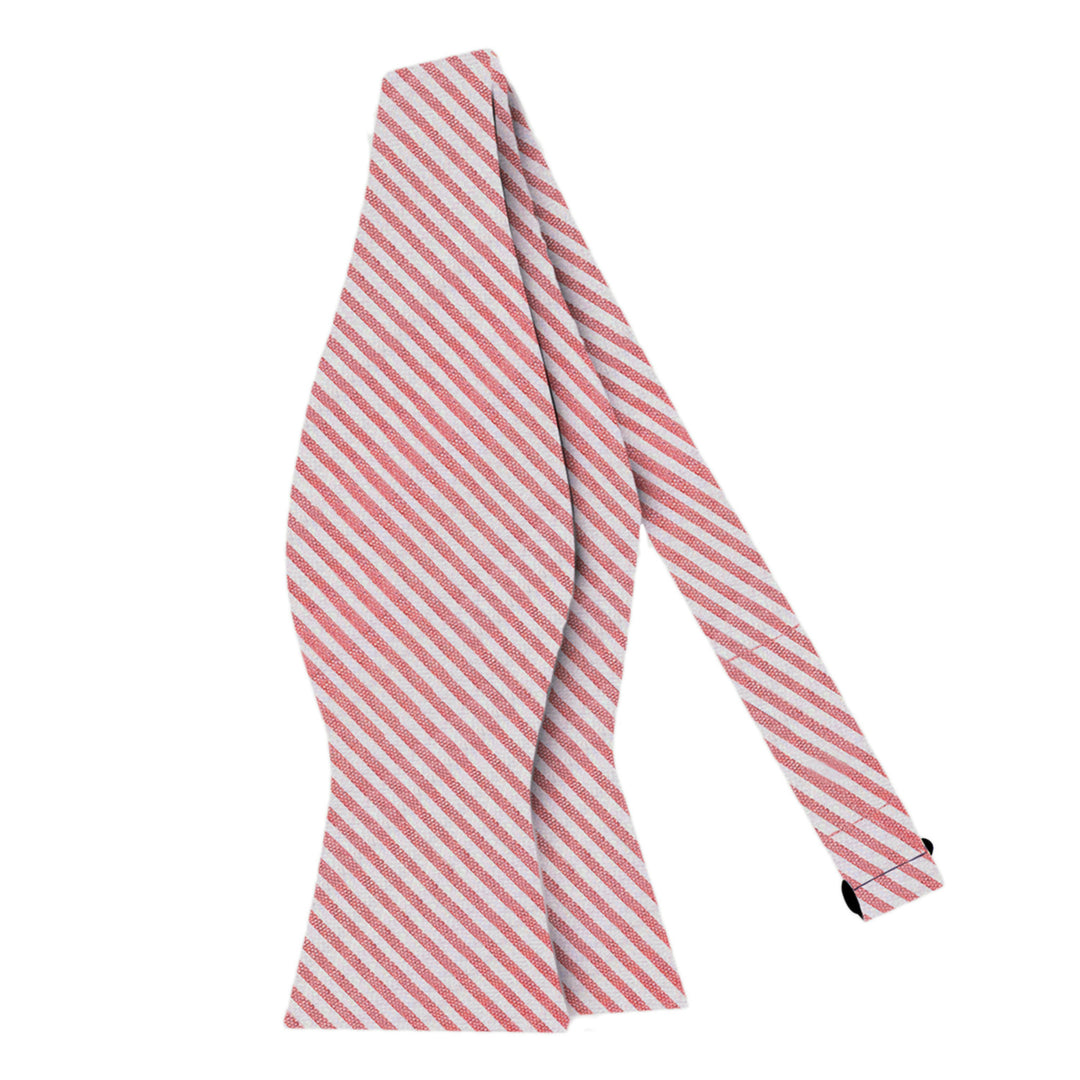 Wedding Seersucker Striped Self-Tie Bow Tie - Red