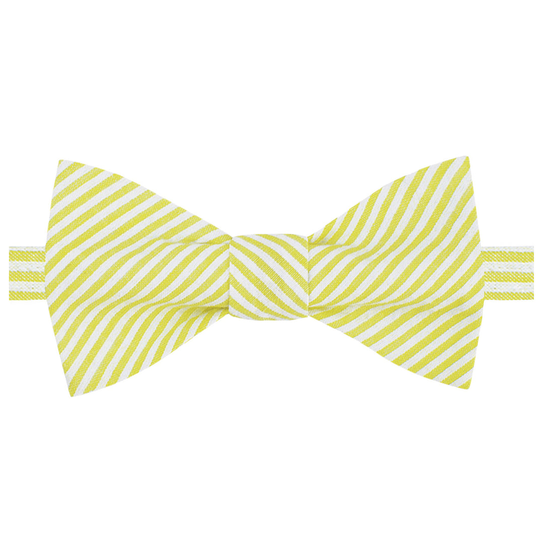 Seersucker Striped Self-Tie Bow Tie - Yellow