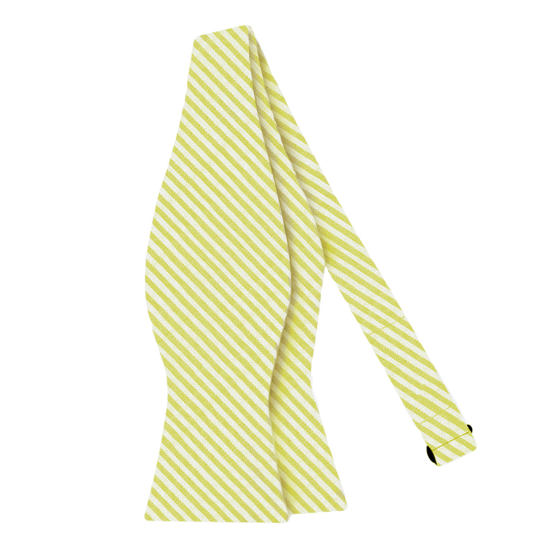 Wedding Seersucker Striped Self-Tie Bow Tie - Yellow