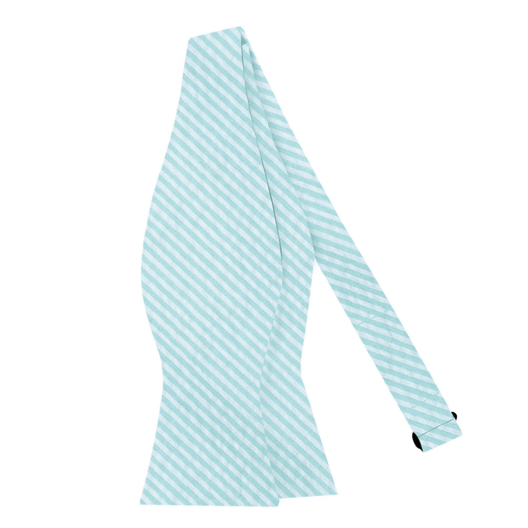Wedding Seersucker Striped Self-Tie Bow Tie - Turquoise