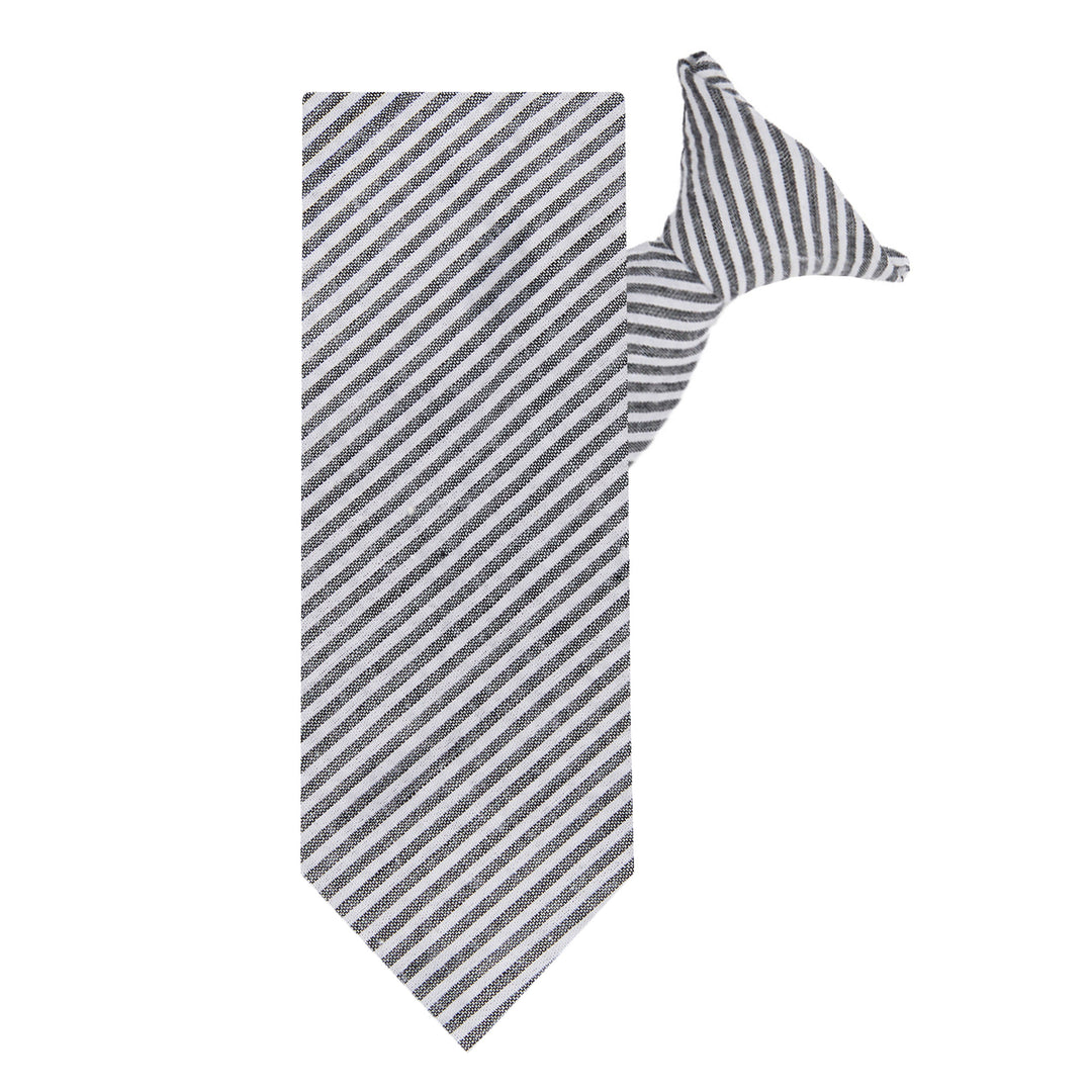 Seersucker Striped Clip-On Tie - Black