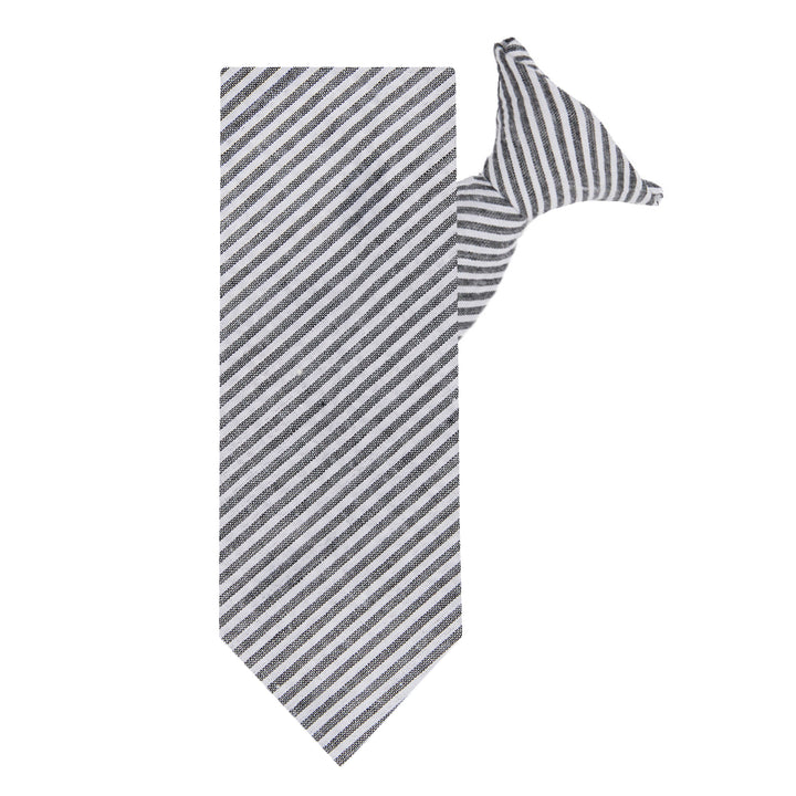 Seersucker Striped Clip-On Tie - Black