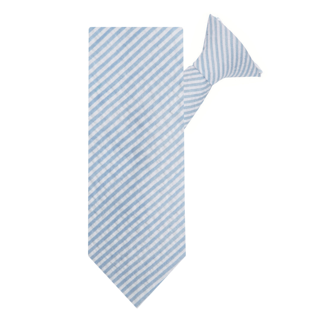 Seersucker Striped Clip-On Tie - Baby Blue