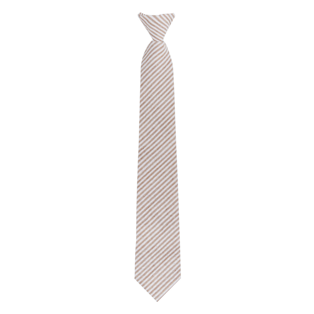 Seersucker Striped Clip-On Tie - Beige