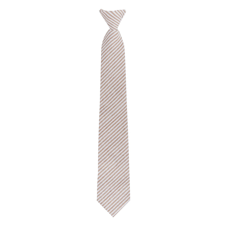 Seersucker Striped Clip-On Tie - Beige