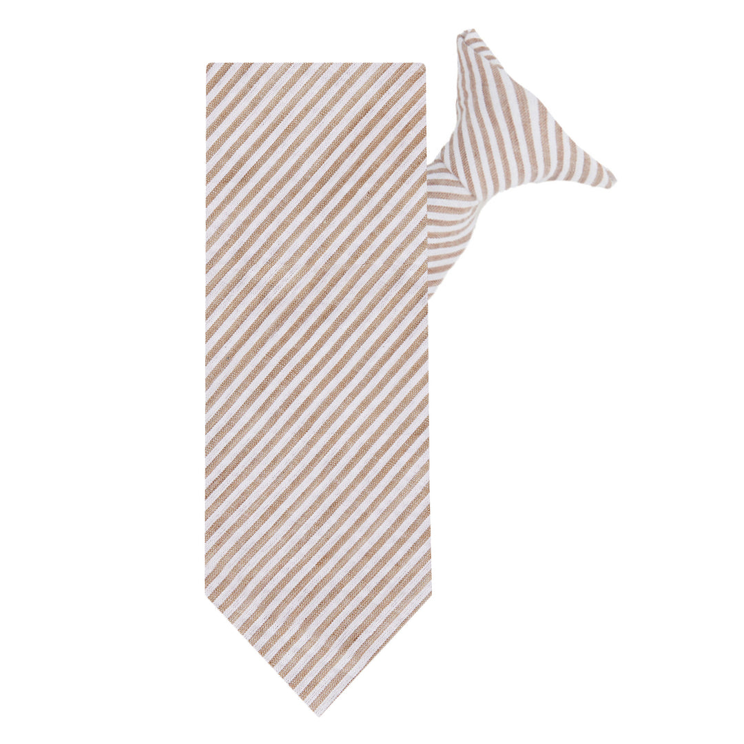 Seersucker Striped Clip-On Tie - Beige