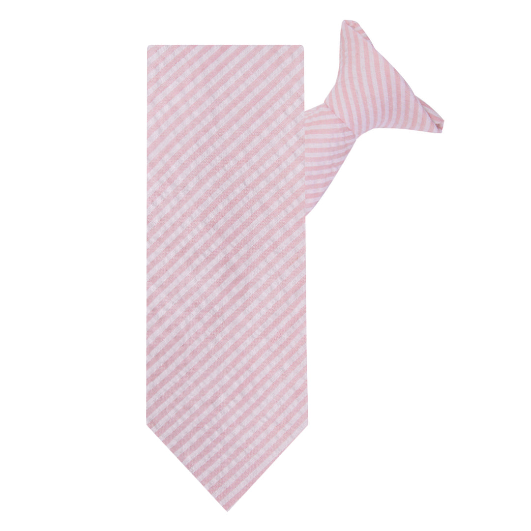 Wedding Seersucker Striped Clip-On Tie - Pink