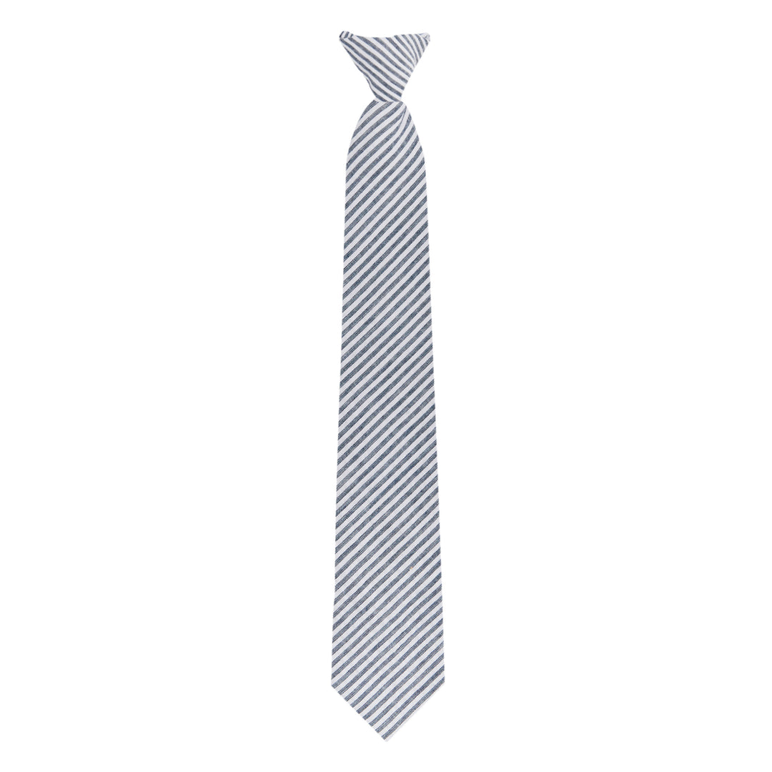 Seersucker Striped Clip-On Tie - Navy Blue