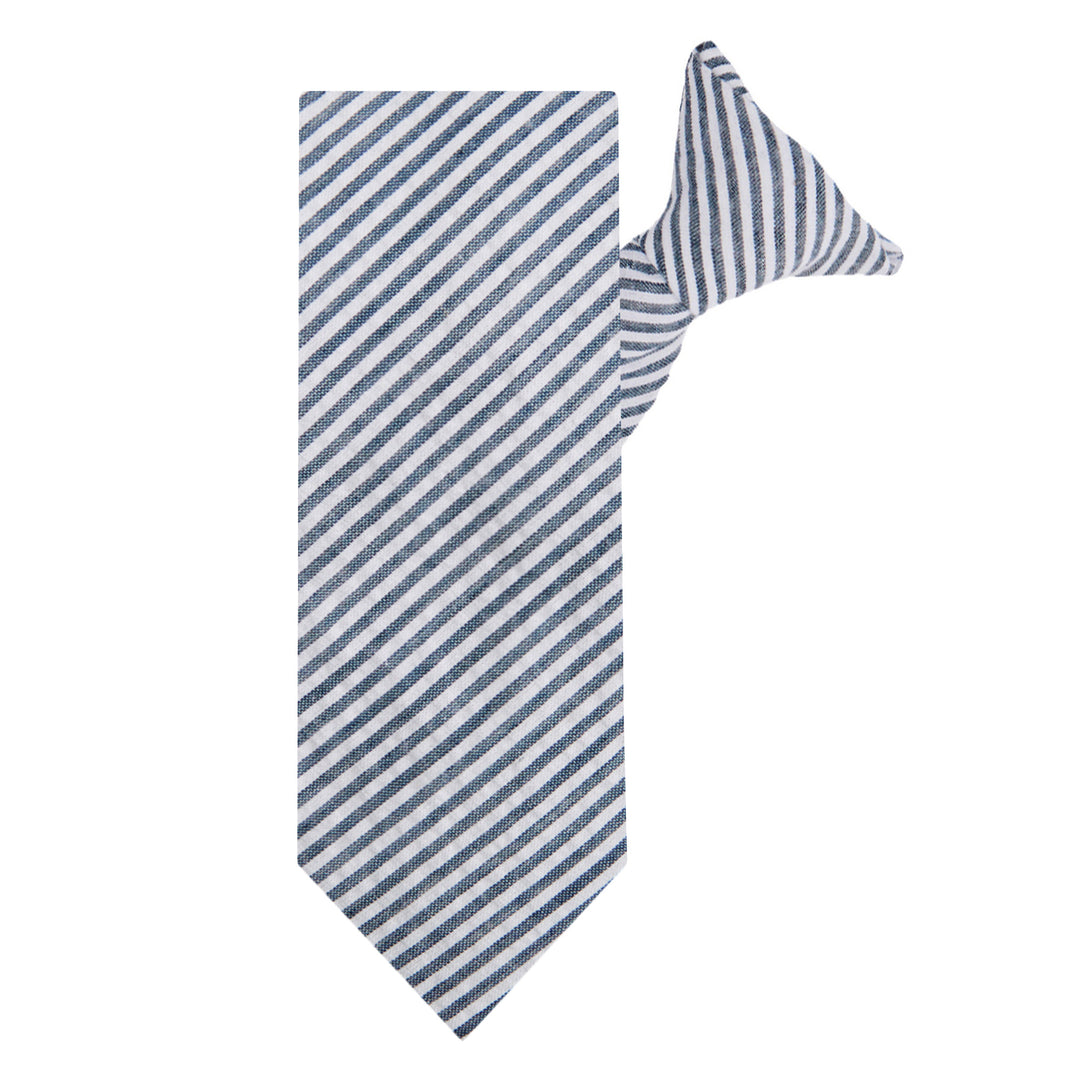 Seersucker Striped Clip-On Tie - Navy Blue