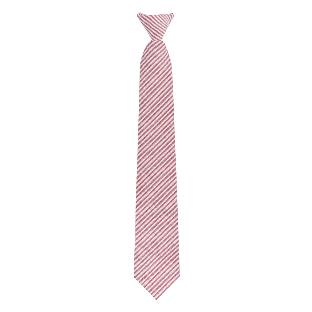 Seersucker Striped Clip-On Tie - Red