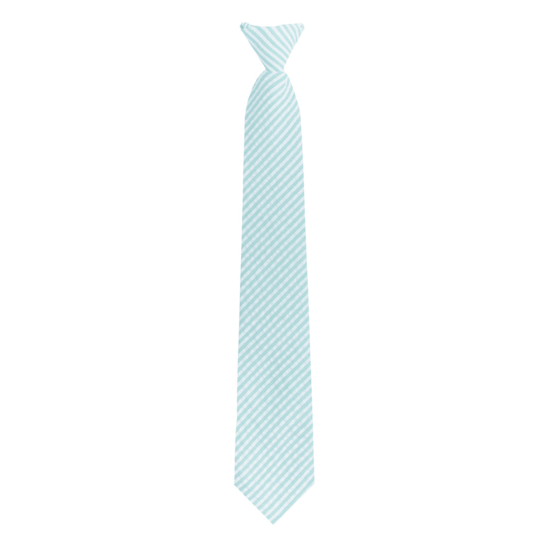 Seersucker Striped Clip-On Tie - Turquoise
