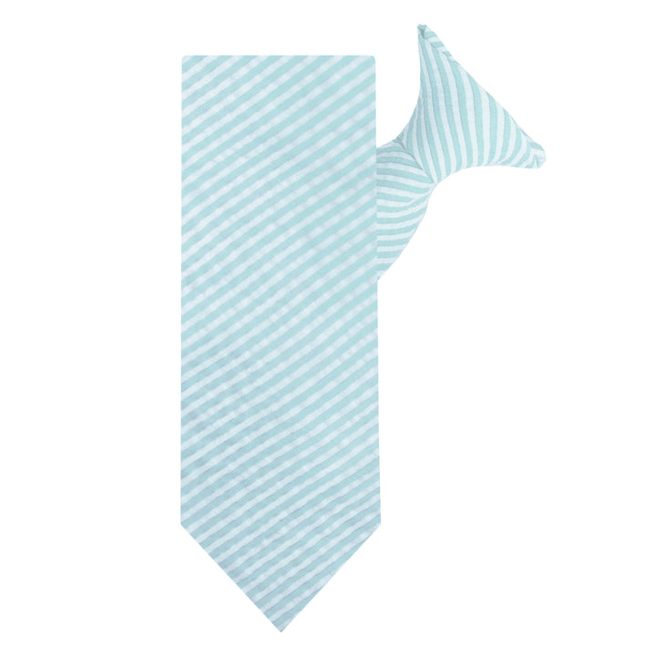 Seersucker Striped Clip-On Tie - Turquoise
