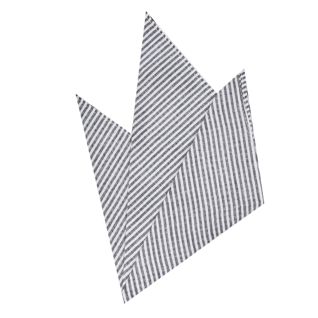 Seersucker Striped Pocket Square - Black