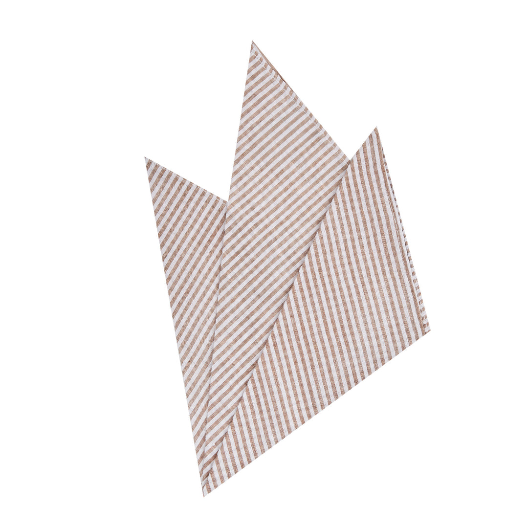 Seersucker Striped Pocket Square - Beige