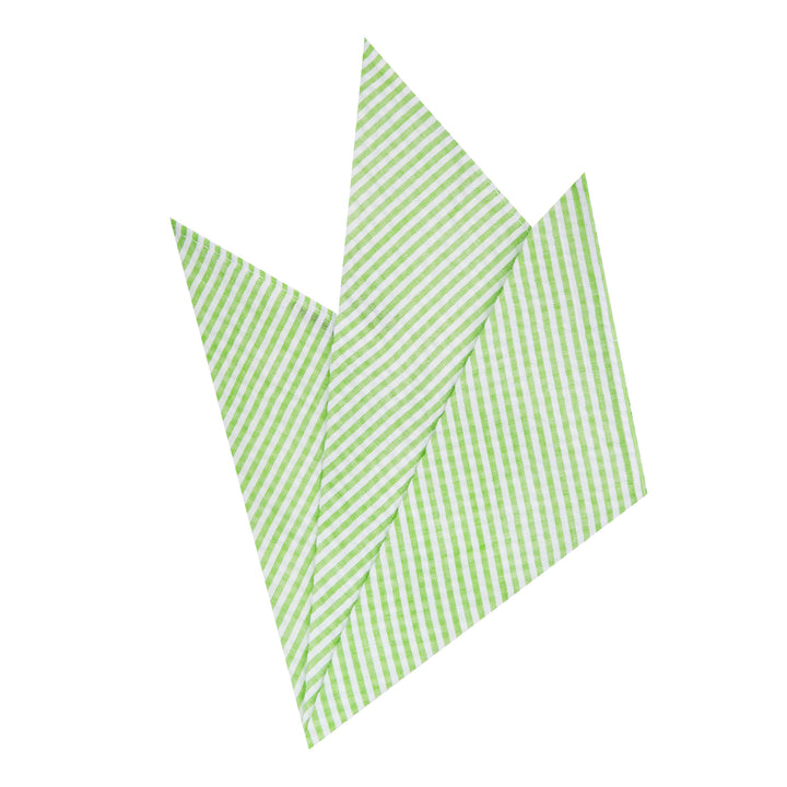 Seersucker Striped Pocket Square - Green