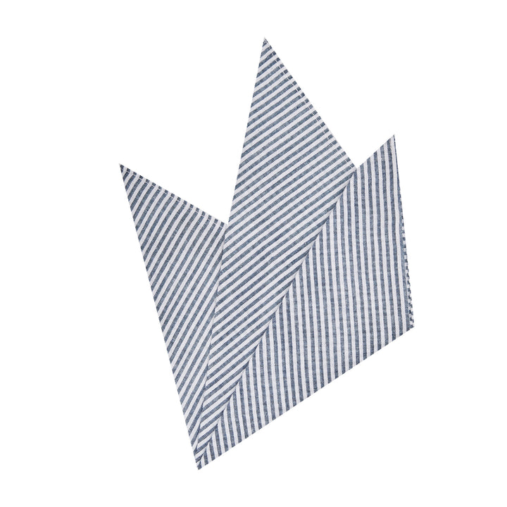 Seersucker Striped Pocket Square - Navy Blue