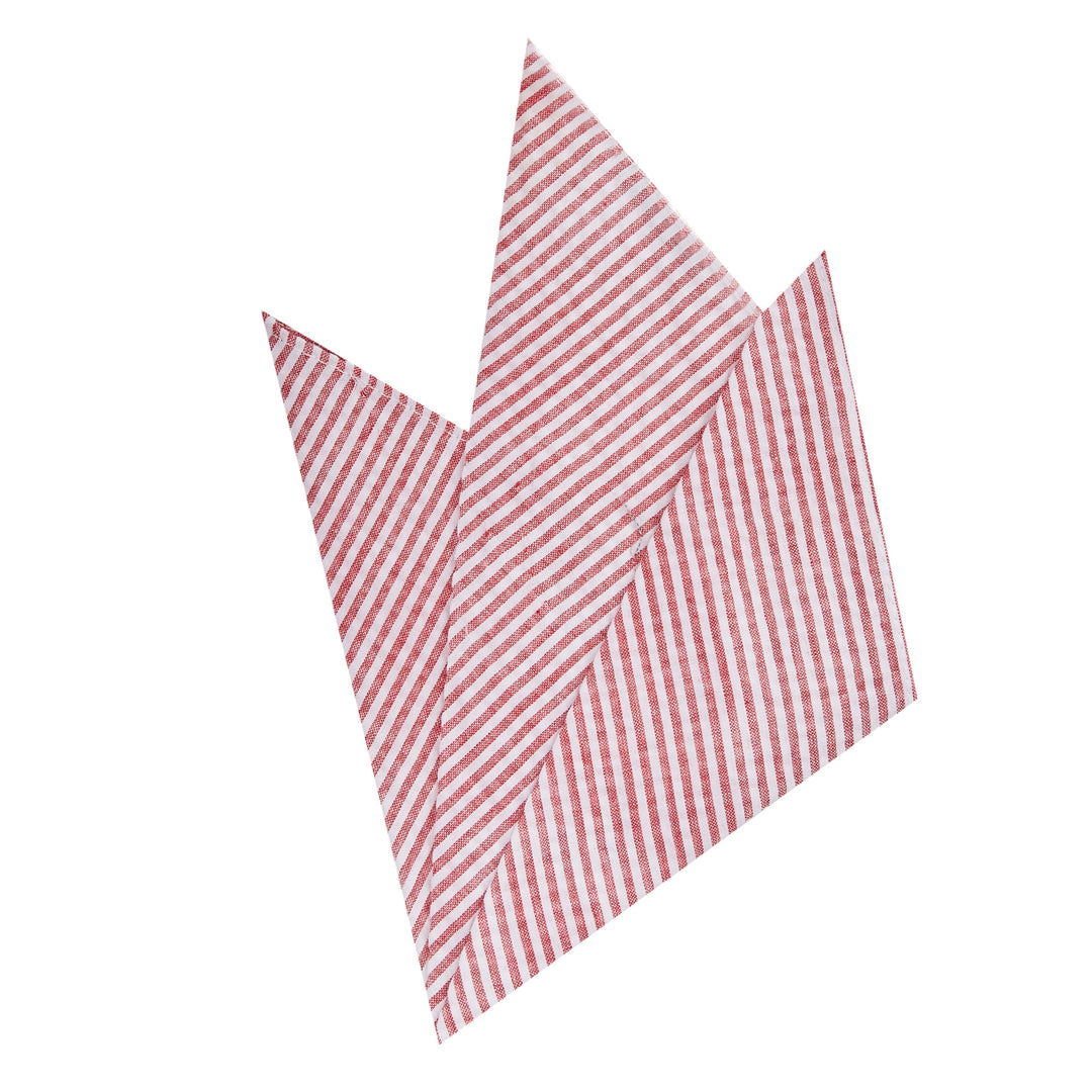 Seersucker Striped Pocket Square - Red