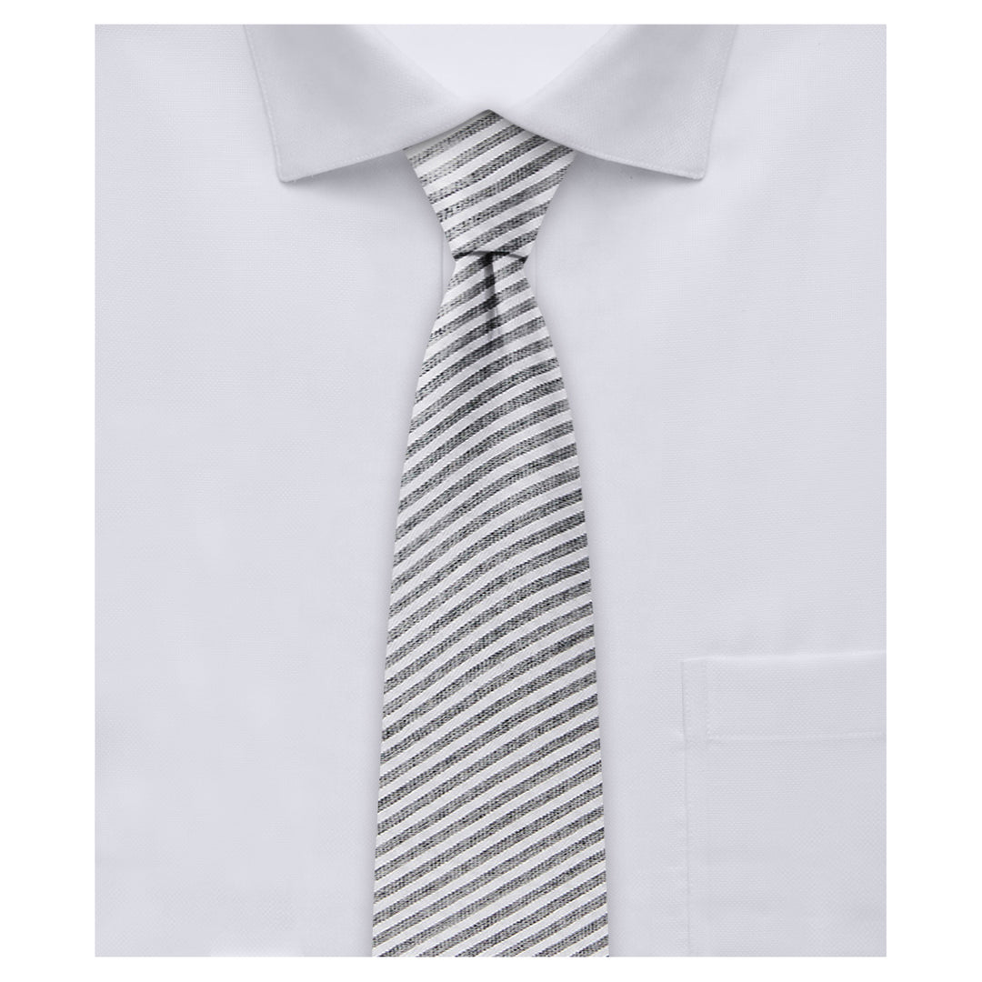 Seersucker Striped Slim Tie - Black