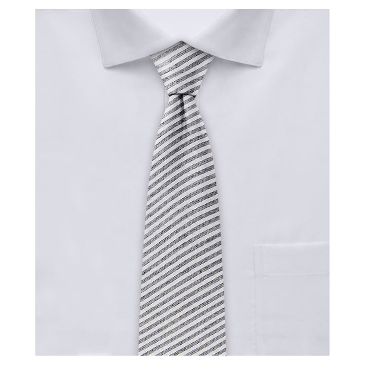 Seersucker Striped Slim Tie - Black
