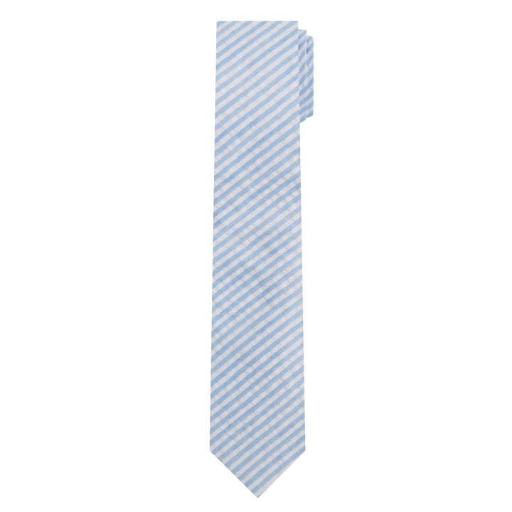 Seersucker Striped Slim Tie - Baby Blue