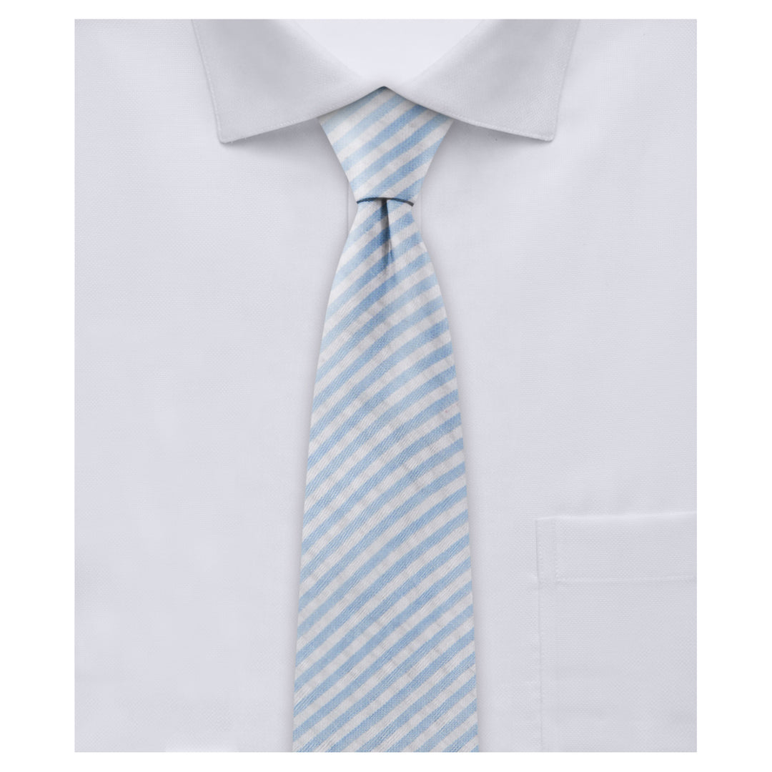 Seersucker Striped Slim Tie - Baby Blue